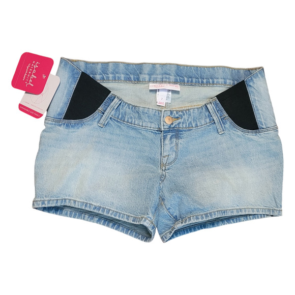 Isabel Maternity Denim Shorts - Sz 2 - Elastic Side Panels 4" Inseam Minimalist - Picture 1 of 8